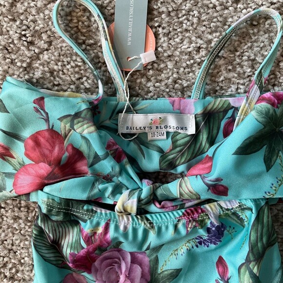 NWT Bailey's Blossoms Tie Front Floral Swimsuit‎ 18-24 Months Bathing Suit - Picture 2 of 3
